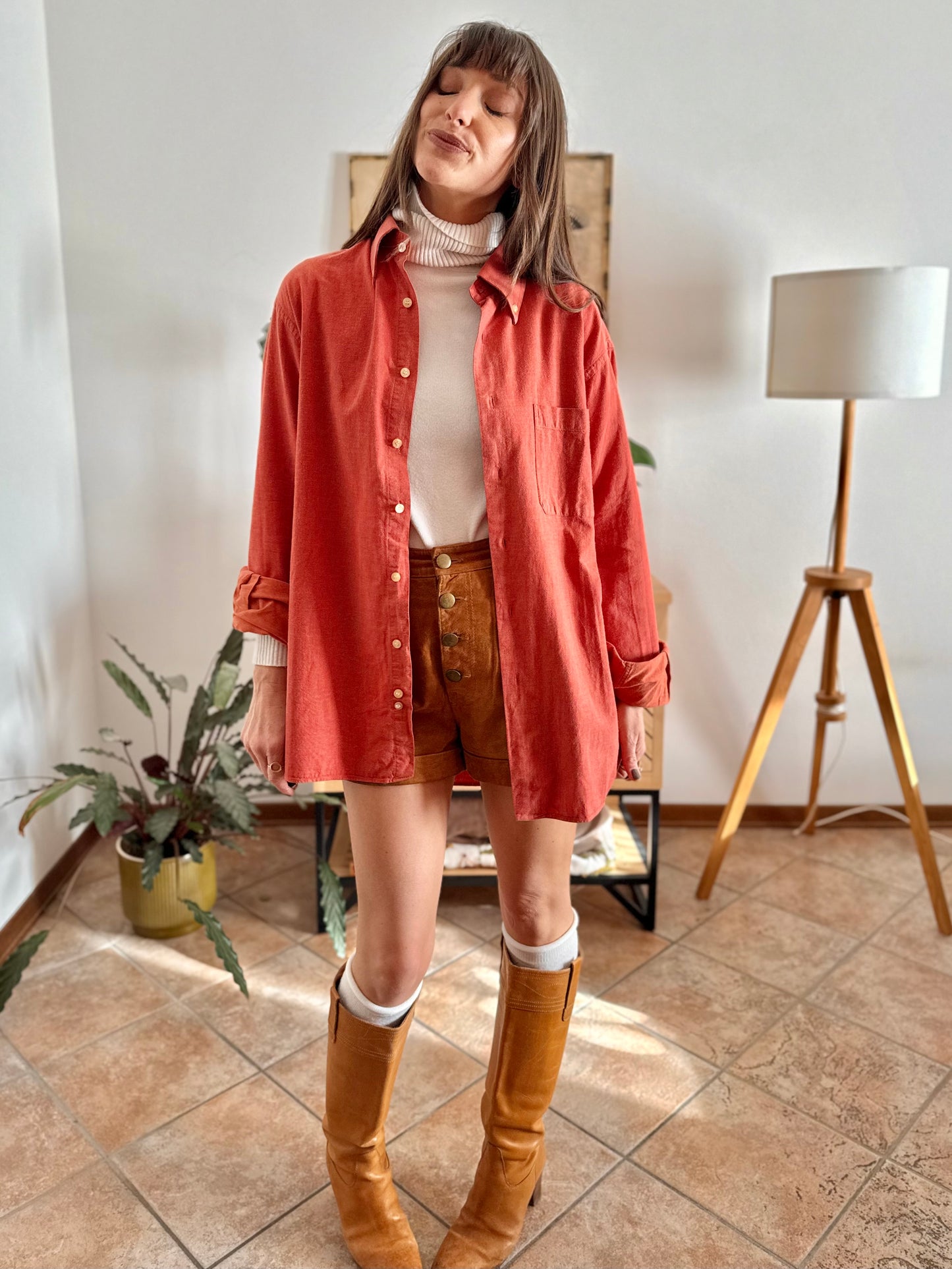 1970's vintage orange textured oversize shirt