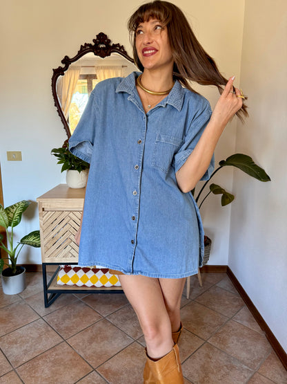 1990’s vintage light was denim shirt with geometric woven collar detailing