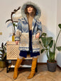 1990's vintage blue and tan Aztec pattern wool coat