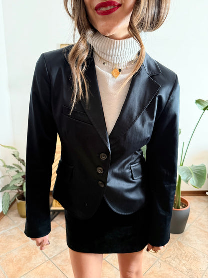 1990’s vintage black satin blazer with stitch detailing