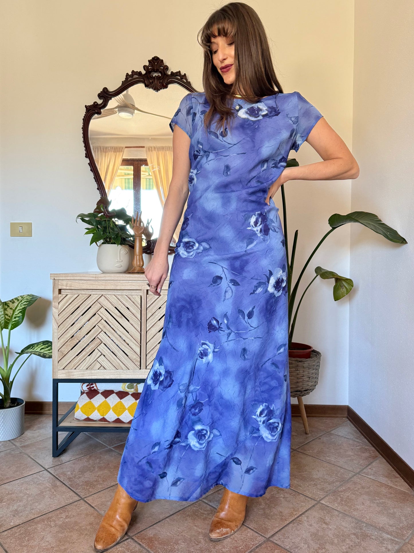 1990’s vintage multi-tonal blue floral maxi dress