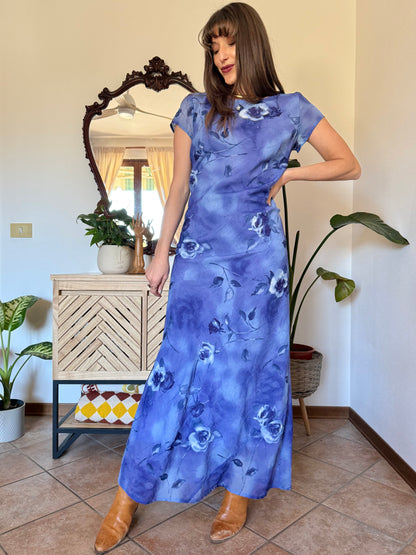 1990’s vintage multi-tonal blue floral maxi dress
