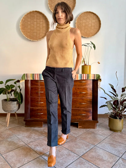 Y2k vintage black and light blue geometric print velvet trousers