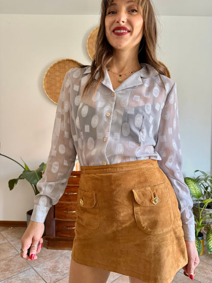 1970’s silver sheer textured weave floral blouse