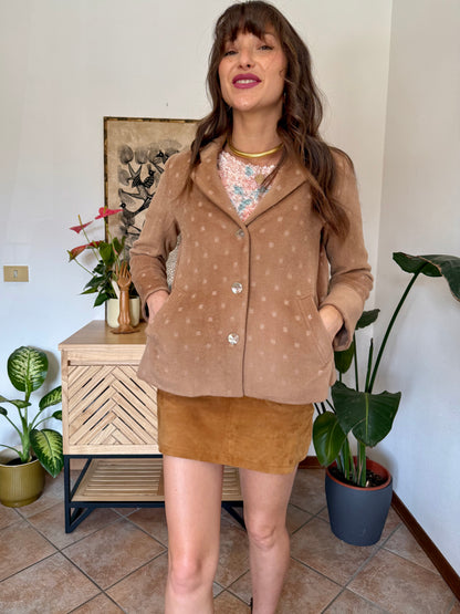 1990’s vintage tan cashmere jacket with metallic square woven pattern