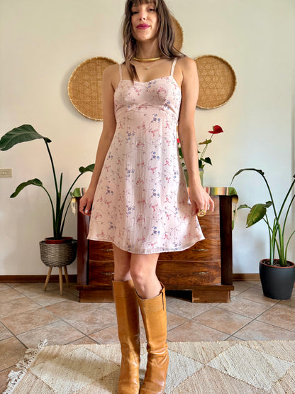 1990’s vintage powder pink slip dress with floral print