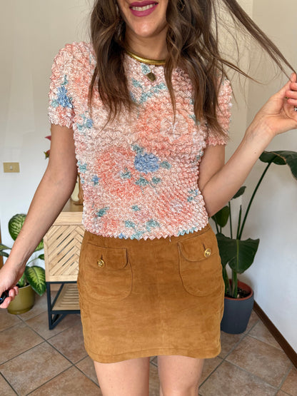 1990’s vintage pink, peach and blue crinkle top