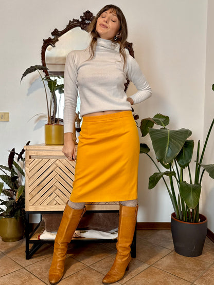 1970's vintage mustard yellow wool midi skirt