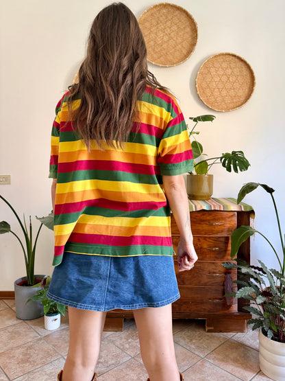 1990’s vintage red, yellow and green stripe polo