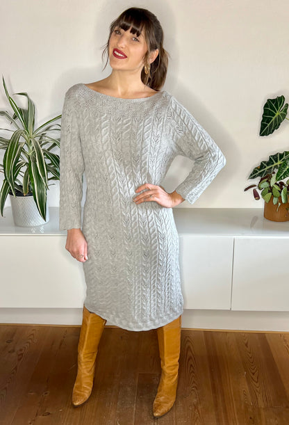 1990's vintage grey wool cable knit midi dress