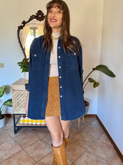 1990’s vintage thick dark denim shirt with metallic buttons