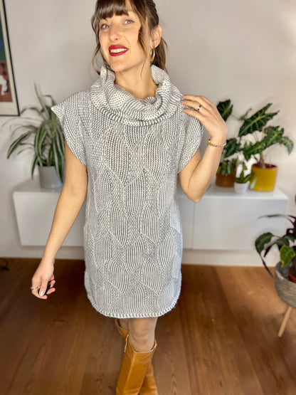 1990's vintage grey and white wool blend knit sweater dress