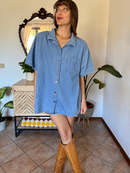1990’s vintage light was denim shirt with geometric woven collar detailing