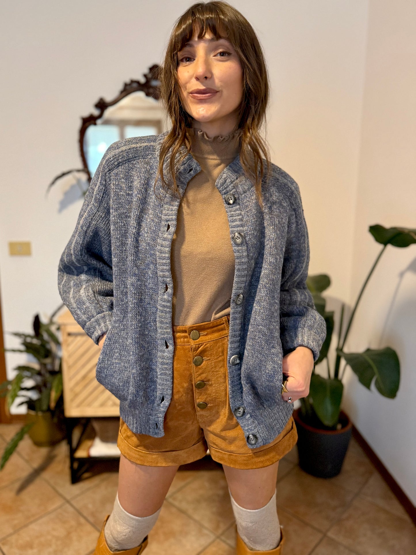 1970’s vintage thick knit blue mohair and wool cardigan