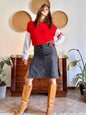 Y2K vintage dark denim midi skirt with zipper details