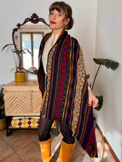 1970’s vintage multicolour wool scarf with mixed woven patterns