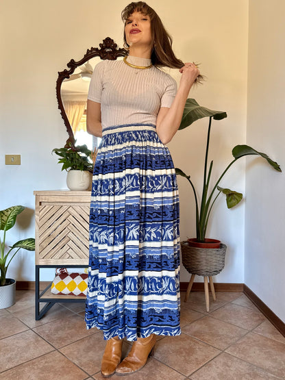 1990’s vintage blue and cream floral stripped maxi skirt