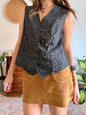 1970’s vintage black cotton vest with white floral print