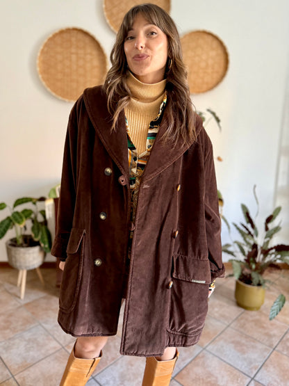 1970's vintage chocolate brown velvet peacoat