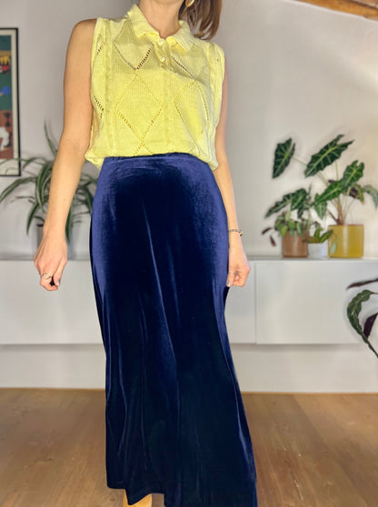 1970's vintage navy blue velvet maxi skirt