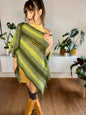 1970's vintage wool multitonal green stripe knit poncho with fringe details