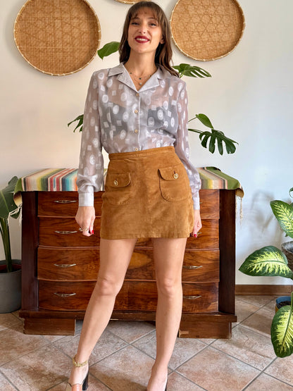 1970’s silver sheer textured weave floral blouse