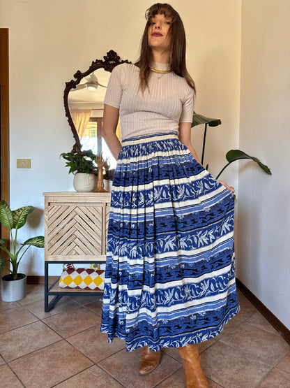 1990’s vintage blue and cream floral stripped maxi skirt