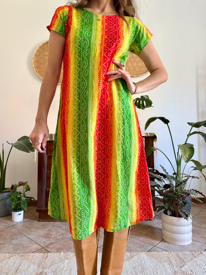 1970’s vintage multicolour tie die effect midi dress