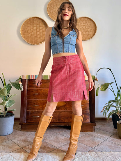 1990's vintage red and white pin stripe textured mini skirt