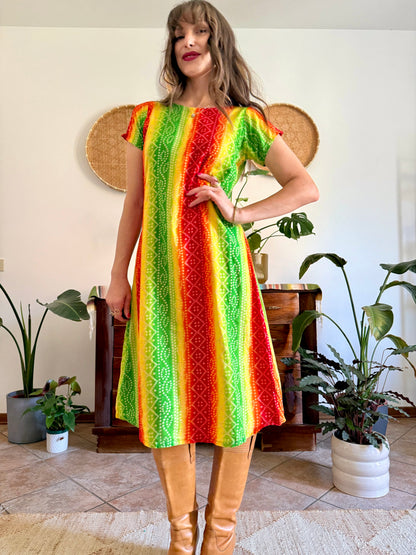 1970’s vintage multicolour tie die effect midi dress