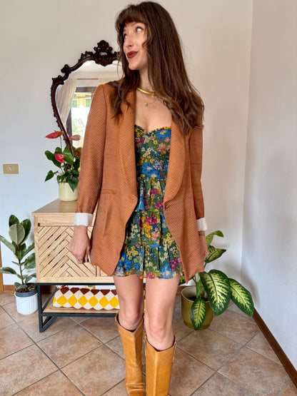 Y2k vintage orange and silver metallic polk a dot textured blazer