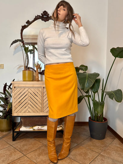 1970's vintage mustard yellow wool midi skirt
