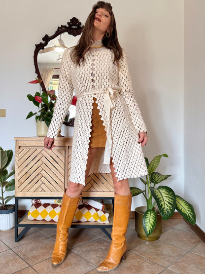 1970’s vintage cream crochet polka dot coat
