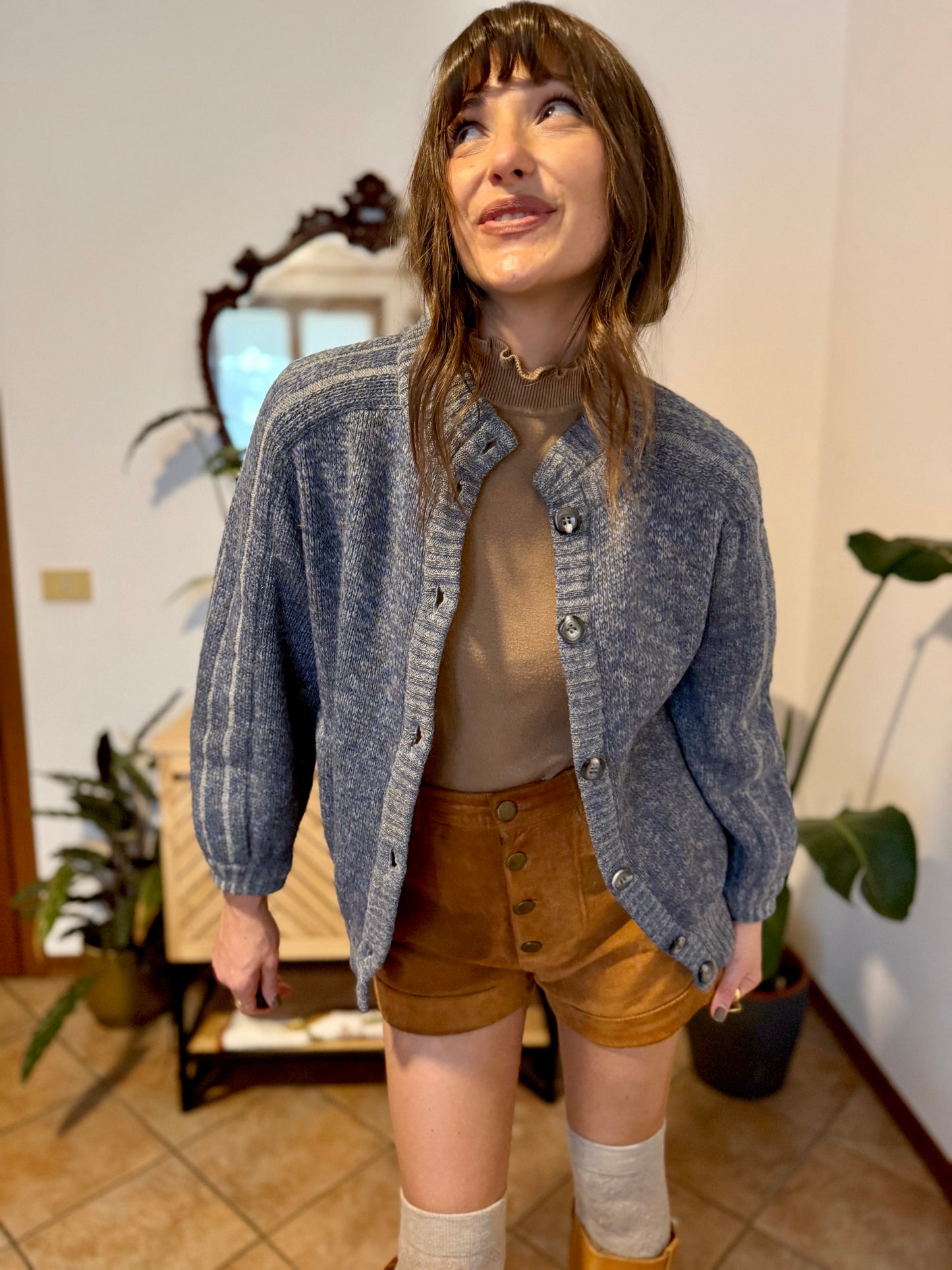 1970’s vintage thick knit blue mohair and wool cardigan