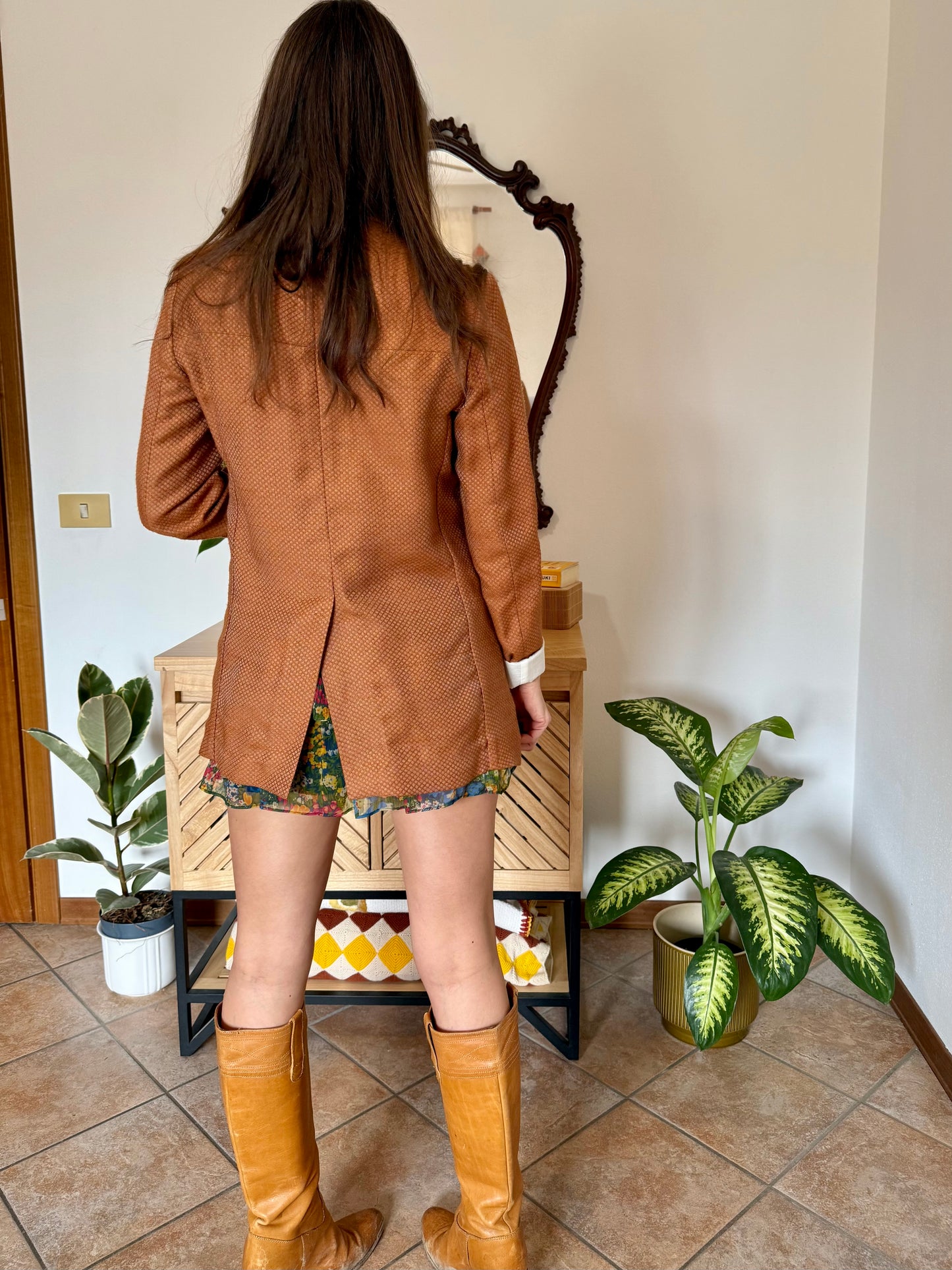 Y2k vintage orange and silver metallic polk a dot textured blazer
