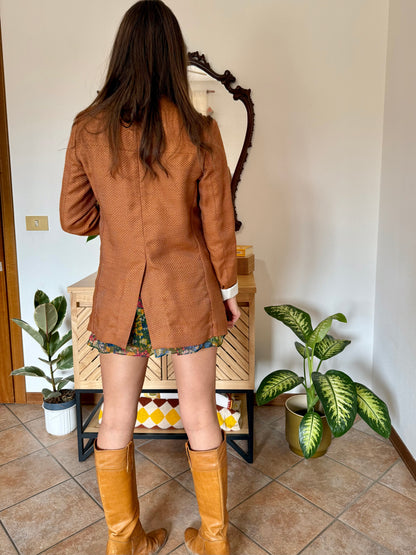 Y2k vintage orange and silver metallic polk a dot textured blazer
