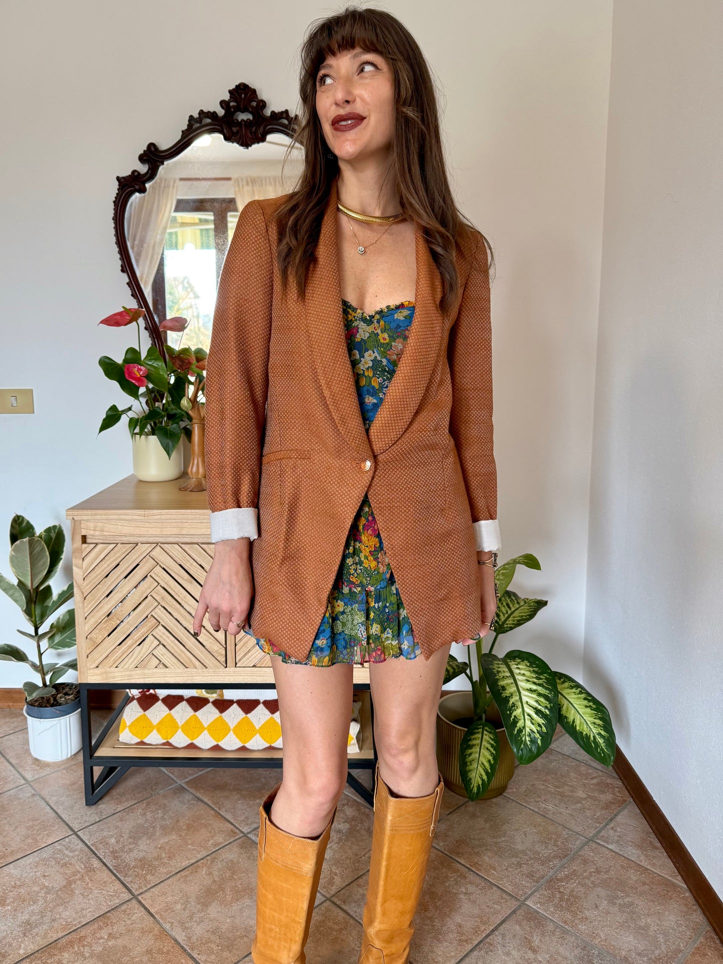Y2k vintage orange and silver metallic polk a dot textured blazer