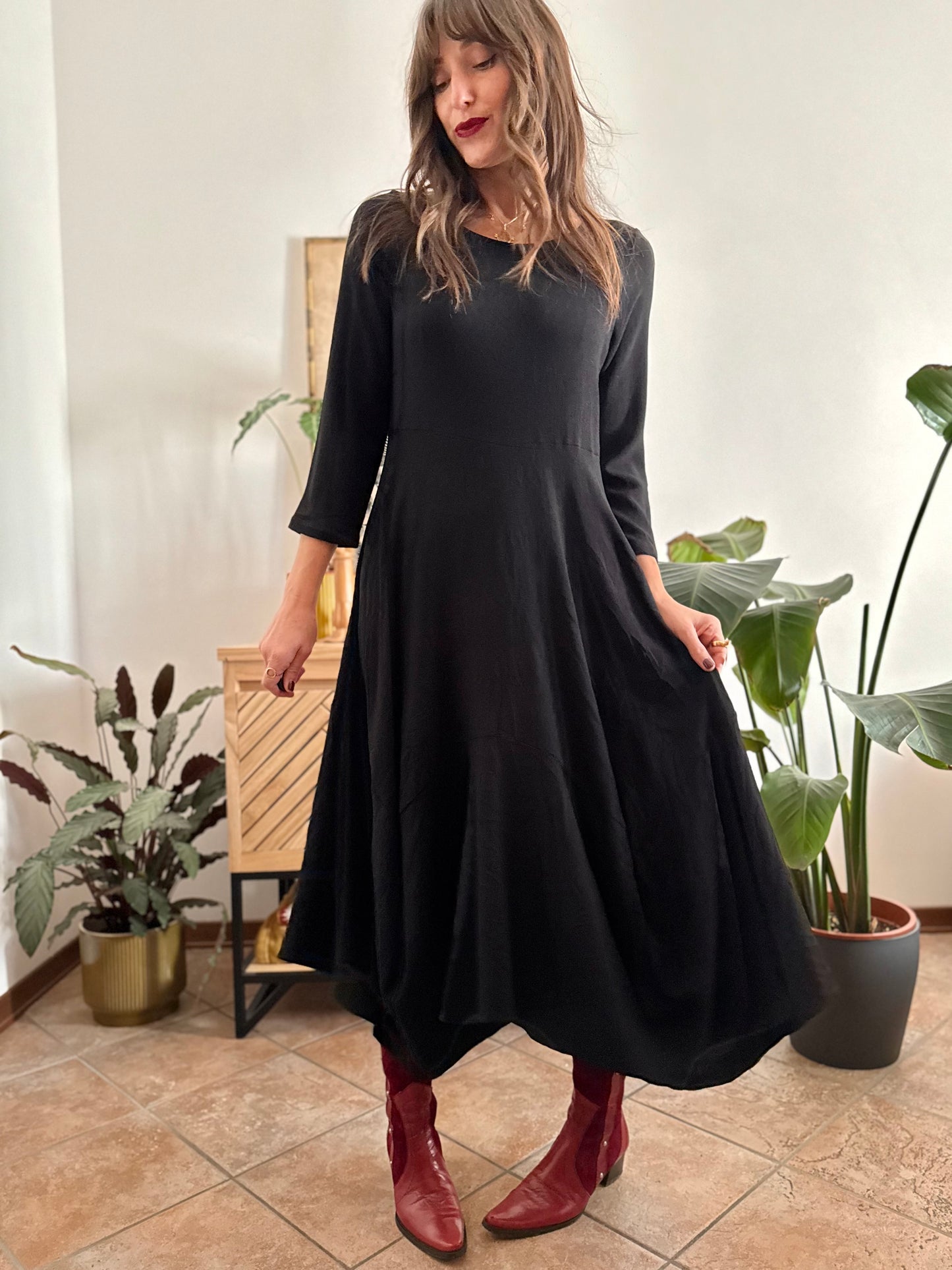 1990’s vintage black asymmetrical hem maxi dress