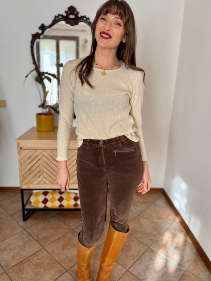 Y2k vintage cream Angora and wool blend pullover with golden thread woven throughout