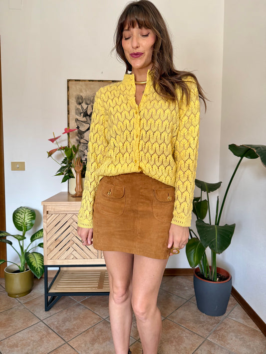 1960’s vintage yellow crocheted leaf pattern cardigan