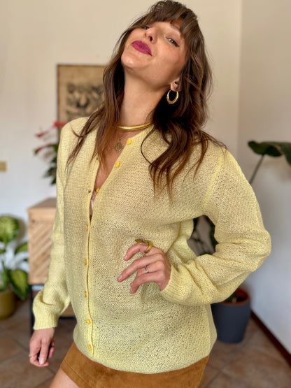 1960’s vintage hand knit butter yellow light weight wool cardigan