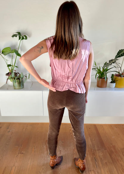 1970's vintage pink wool blend vest with embroidered and beaded design