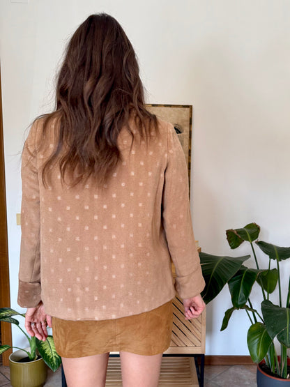 1990’s vintage tan cashmere jacket with metallic square woven pattern