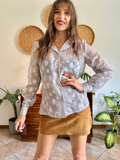 1970’s silver sheer textured weave floral blouse