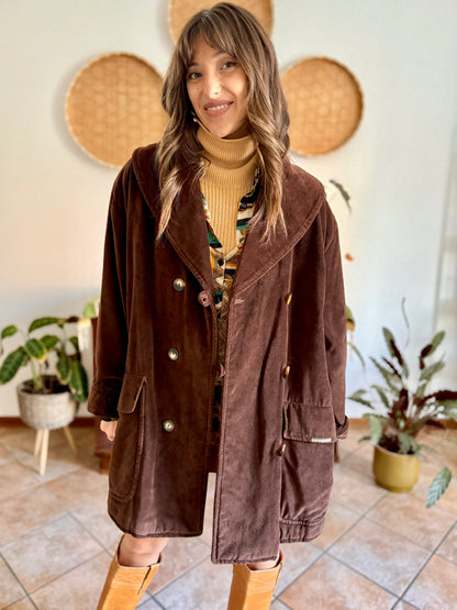 1970's vintage chocolate brown velvet peacoat