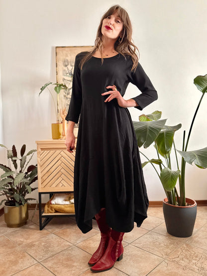 1990’s vintage black asymmetrical hem maxi dress
