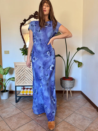 1990’s vintage multi-tonal blue floral maxi dress