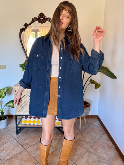 1990’s vintage thick dark denim shirt with metallic buttons