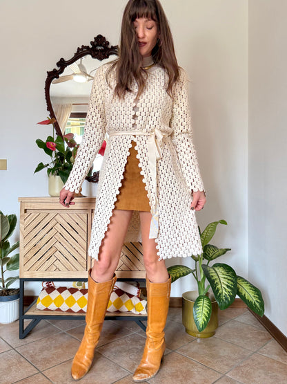 1970’s vintage cream crochet polka dot coat