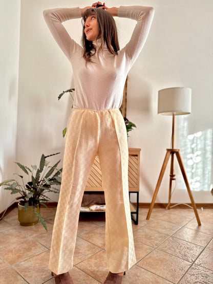 1970's vintage cream checkered weave tweed wool trousers